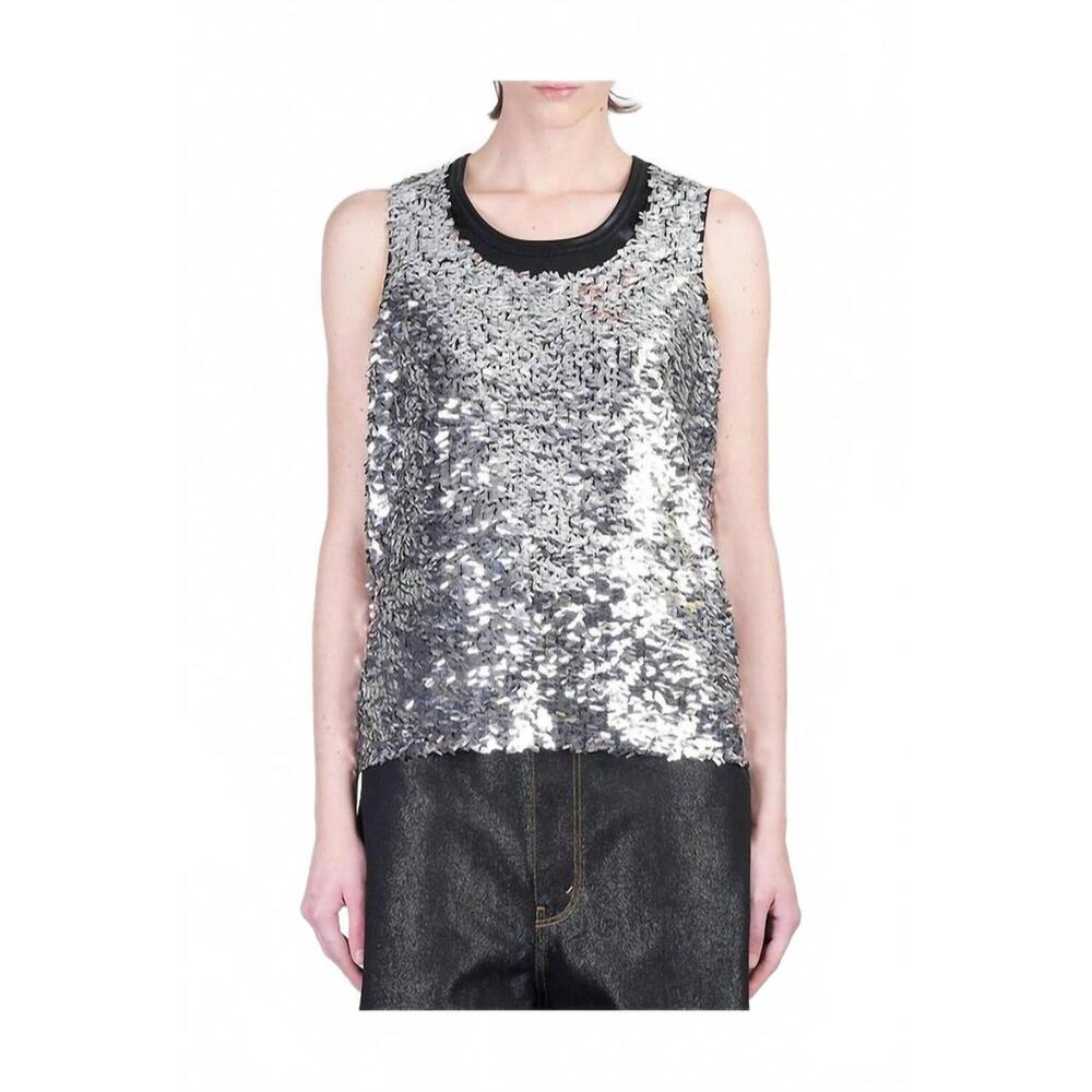 NEW JUNYA WATANABE sequin-embellished sleeveless top in silver